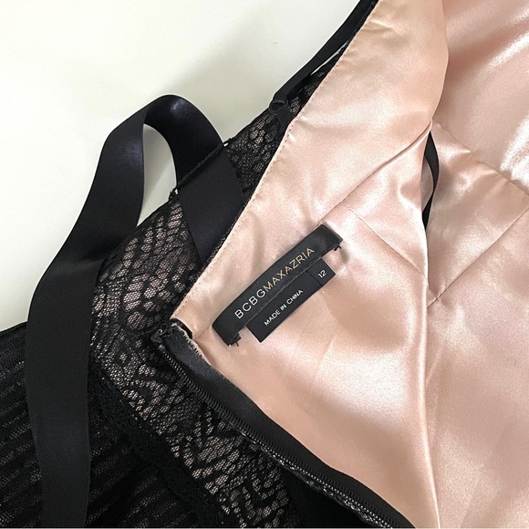 NWOT BCBG MaxAzria Black Lace and Feather Tiered Evening Dress - Picture 13 of 13